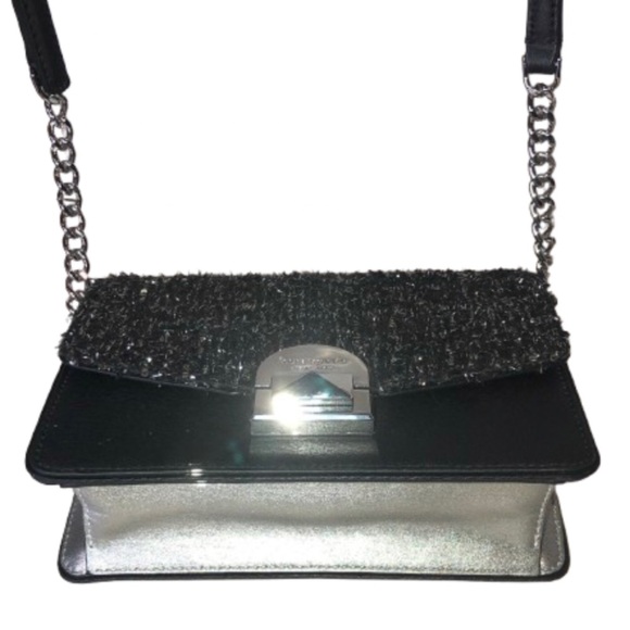 KATE SPADE Black and Silver Slide Lock Clutch Crossbody Bag Silver Accents NWOT - Picture 11 of 17